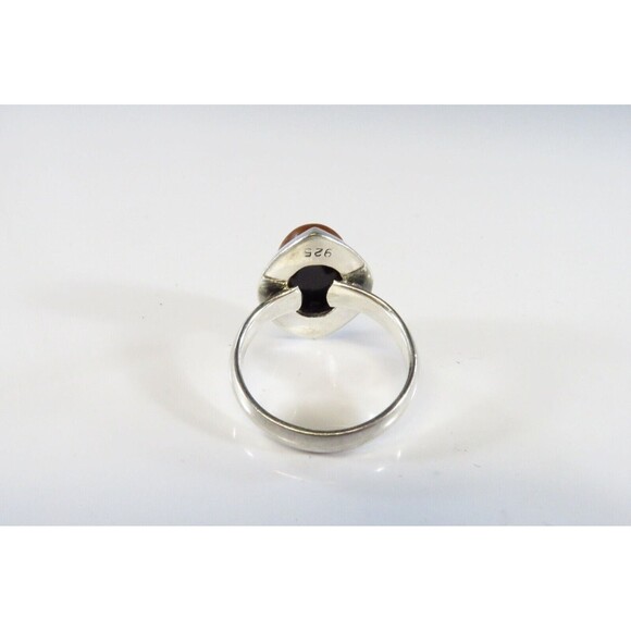 Vintage Oval Amber Cabochon in Sterling Navette Formed Ring Setting Size 8 - Picture 5 of 6